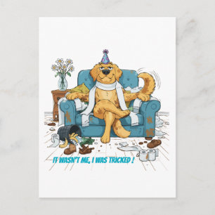 Cartão Postal Cachorro Engraçado Golden Retriever Bagunçado Aniv