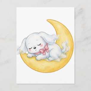 Cartão Postal Cachorro Fantasma Adormecido Laço Rosa Lua Crescen