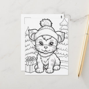 Cartão Postal Cachorro festivo para colorir infantil 