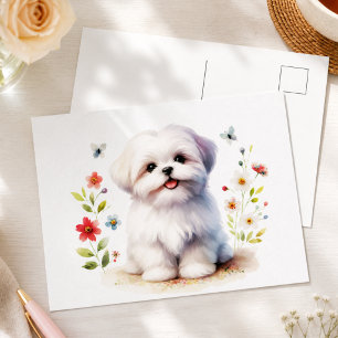 Cartão Postal Cachorro Floral Shih Tzu Adorável