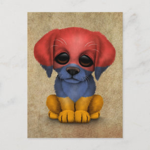 Cartão Postal Cachorro Fofinho com Bandeira Armênia Patriótica,