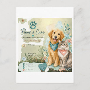 Cartão Postal Cachorro Fofo e Gatinho Pet Sitter Cão Caminhante 