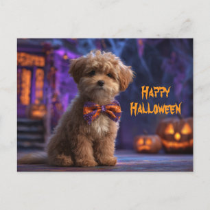Cartão Postal Cachorro Fofo Feliz Dia das Bruxas Casa Assombrada