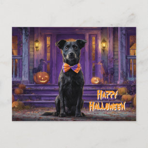 Cartão Postal Cachorro Fofo Feliz Dia das Bruxas Casa Assombrada