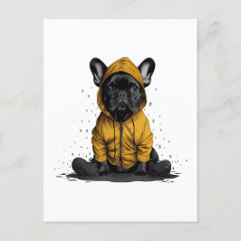 Cartão Postal Cachorro francês bonito Vestindo capa-de-chuva
