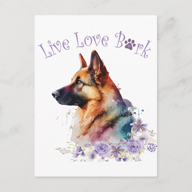 Cartão Postal Cachorro german shepherd Mãe Floral (Frente)