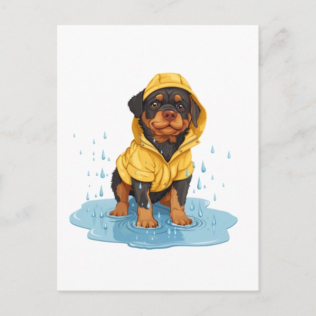 Cartão Postal Cachorro giratório Vestindo capa de chuva (Frente)