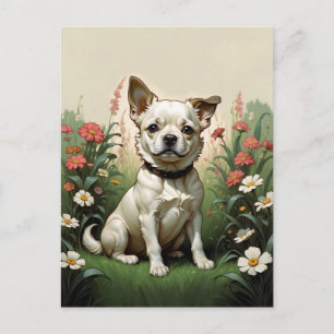 Cartão Postal cachorro giro nas flores