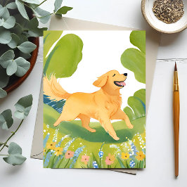 Cartão Postal Cachorro Golden Retriever Feliz | Pintura em Aquar