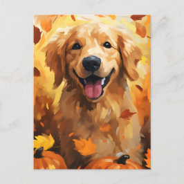 Cartão Postal Cachorro Golden Retriever Outono Dia de Ação de Gr