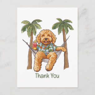 Cartão Postal Cachorro Goldendoodle Agradecido Com Roupa Havaian
