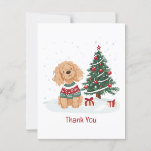 Cartão Postal Cachorro Goldendoodle de Natal Obrigado