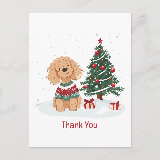 Cartão Postal Cachorro Goldendoodle de Natal Obrigado (Frente)