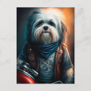 Cartão Postal Cachorro Havanês em bicicleta pintura digital 