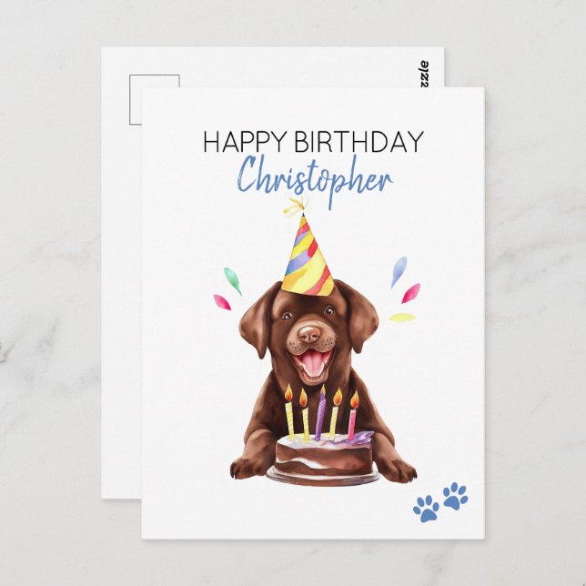 Cartão Postal Cachorro Labrador Chocolate Personalizado Feliz An (Frente/Verso)
