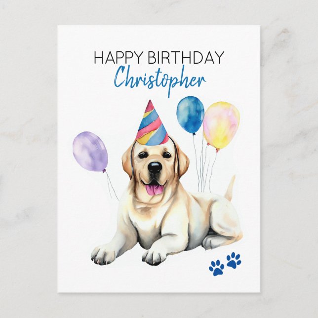 Cartão Postal Cachorro Labrador Personalizado Feliz Aniversário (Frente)