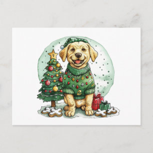 Cartão Postal Cachorro Labrador Retriever Amarelo de Natal