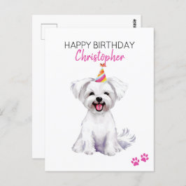 Cartão Postal Cachorro Maltês Personalizado Feliz Aniversário 