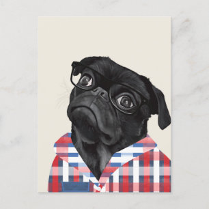 Cartão Postal Cachorro Negro Cachorro Com Óculos E Cheque Camisa