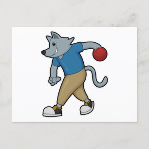 Cartão Postal Cachorro no boliche com bola de boliche