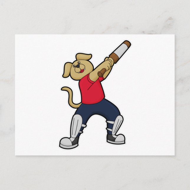 Cartão Postal Cachorro no críquete com taco de críquete (Frente)