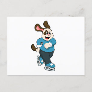 Cartão Postal Cachorro no gelo com skates de gelo