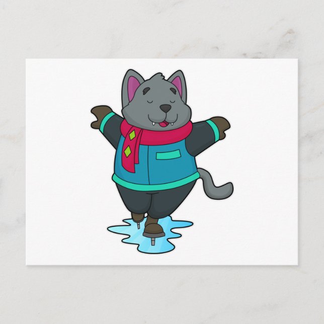 Cartão Postal Cachorro no patinação no gelo com patins de gelo e (Frente)