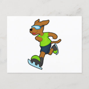 Cartão Postal Cachorro no patins no gelo com Óculos de Natação
