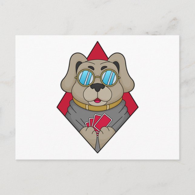 Cartão Postal Cachorro no pôquer com cartas de pôquer (Frente)