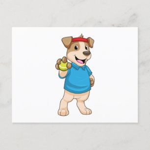 Cartão Postal Cachorro no tênis com bola de tênis