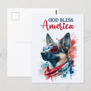 Cartão Postal Cachorro Pastor Alemão, Deus Abençoe a América Car