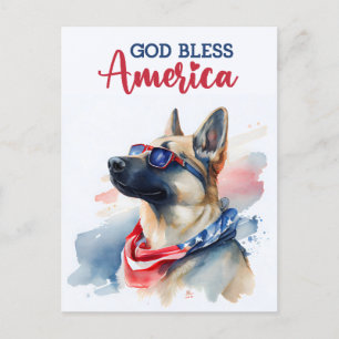 Cartão Postal Cachorro Pastor Alemão, Deus Abençoe a América Car