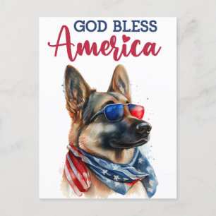 Cartão Postal Cachorro Pastor Alemão, Deus Abençoe a América Car