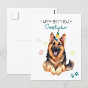 Cartão Postal Cachorro Pastor Alemão Personalizado Feliz Anivers