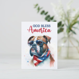Cartão Postal Cachorro Patriótico - Boxer, Deus Abençoe a Améric