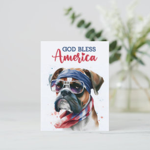 Cartão Postal Cachorro Patriótico - Boxer, Deus Abençoe a Améric