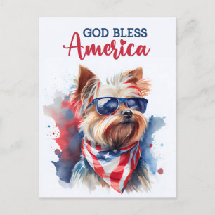 Cartão Postal Cachorro Patriótico-Yorkie, Deus Abençoe a América