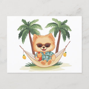 Cartão Postal Cachorro Pomerano Em Camisa Hammock Havaiana