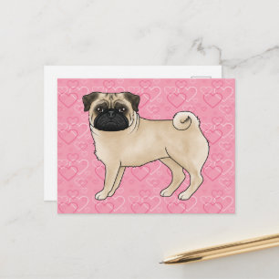 Cartão Postal Cachorro Pug Cor de Veado Desenho Animado Padrão d