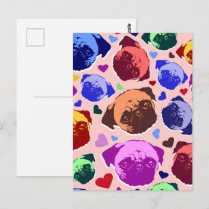 Cartão Postal Cachorro Pug Filhote PopArt Estilo Retro