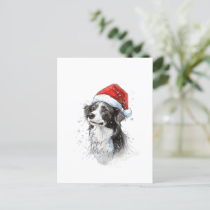 Cartão Postal Cachorro Reproduzido em Santa Chapéu com Flocos de