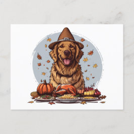 Cartão Postal Cachorro Retriever Dourado do Dia de Ação de Graça