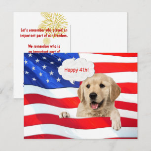 Cartão Postal Cachorro Retriever Dourado e Bandeira Americana Ob