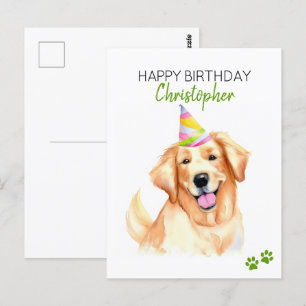 Cartão Postal Cachorro Retriever Dourado Personalizado Feliz Ani