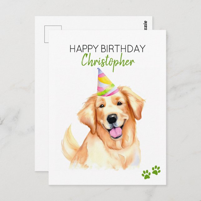 Cartão Postal Cachorro Retriever Dourado Personalizado Feliz Ani (Frente/Verso)