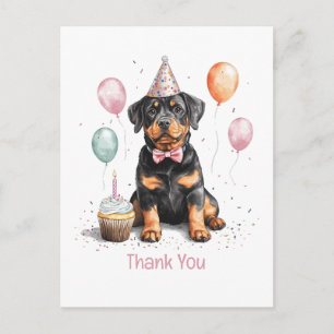 Cartão Postal Cachorro Rottweiler de Aniversário Obrigado