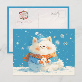 Cartão Postal Cachorro Samoyed Aconchegante com Mini Boneco de N