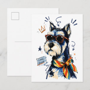 Cartão Postal Cachorro Schnauzer Cara Legal com Óculos de Sol