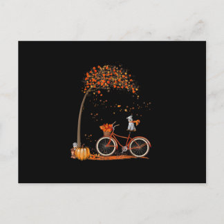 Cartão Postal Cachorro Schnauzer e Pumpkins Bicicleta Folha de o