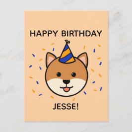 Cartão Postal Cachorro Shiba Inu | Saudação de Aniversário Azul